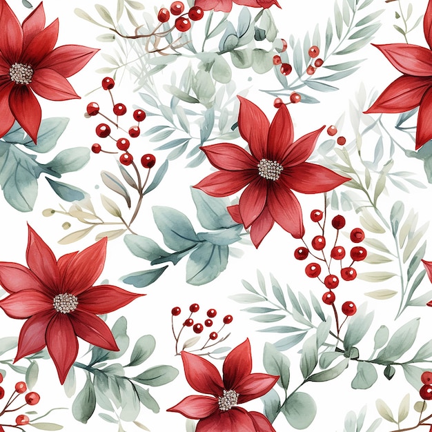 cute watercolor red and gold christmas seamless pattern