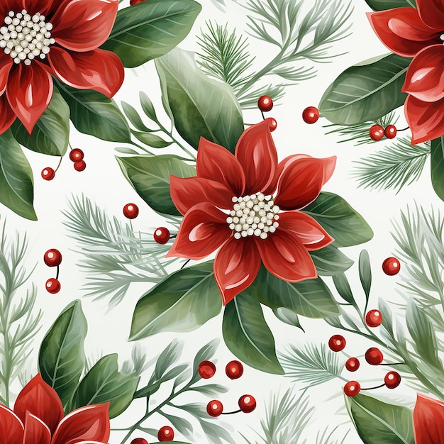 cute watercolor red and gold christmas seamless pattern