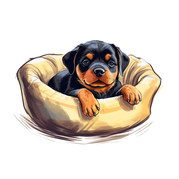 Симпатичная акварельная иллюстрация породы собак Ротвейлер