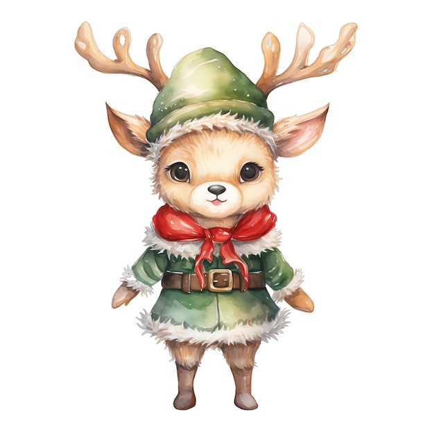 Cute watercolor santa's raindeer clothed with christmas clothing illustration for christmas