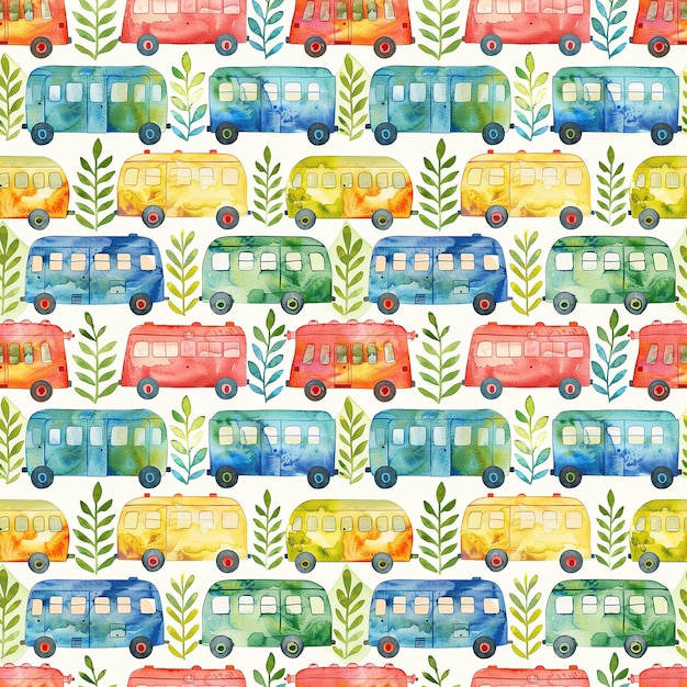 Photo cute watercolor seamless pattern background with trains