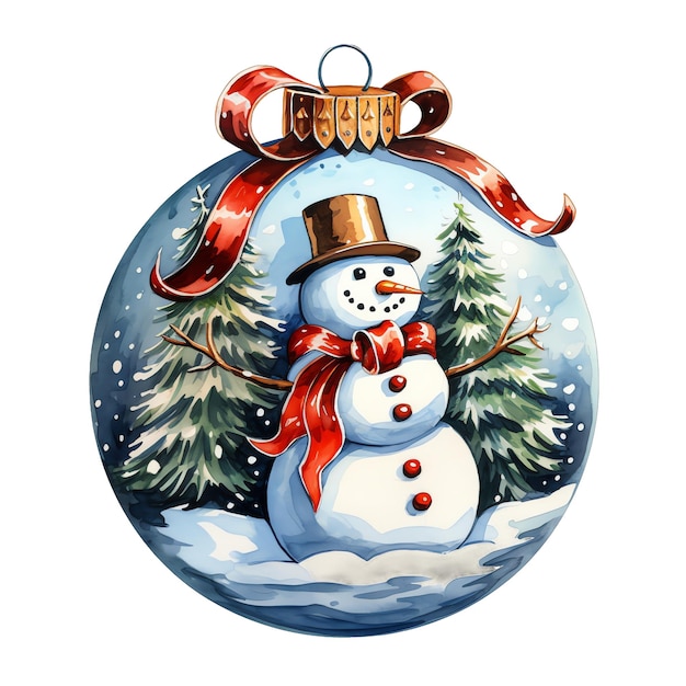 Cute watercolor snowball with snowmen inside illustration for christmas