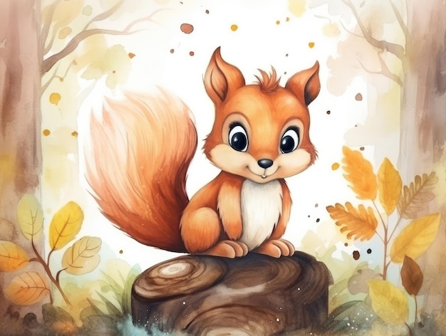 Cute watercolor squirrel illustration for children