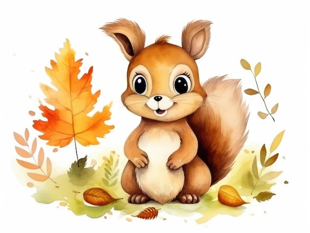 Cute watercolor squirrel illustration for children