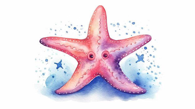 Photo cute watercolor starfish illustration ai generative