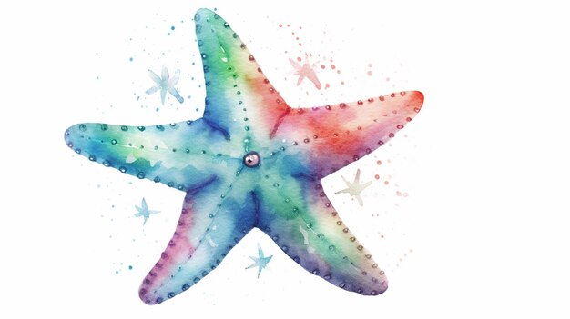 Photo cute watercolor starfish illustration ai generative