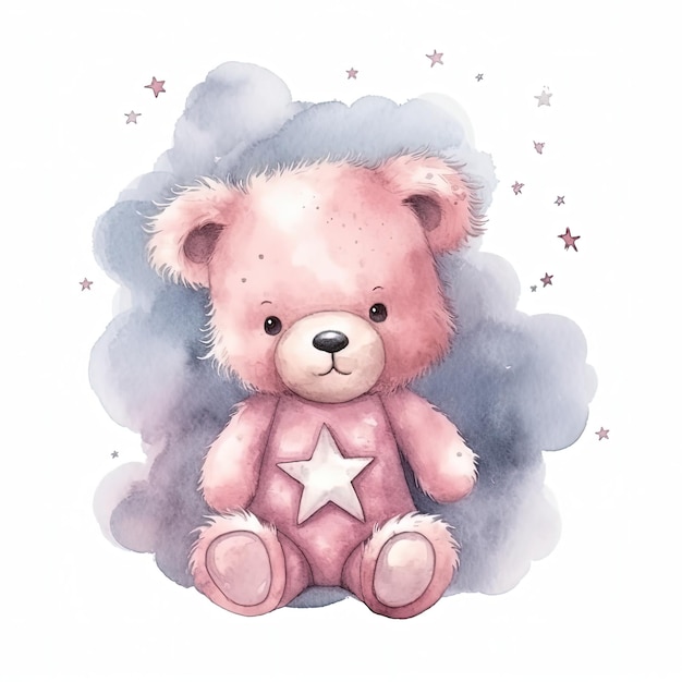 Cute watercolor teddy bear Illustration AI GenerativexA