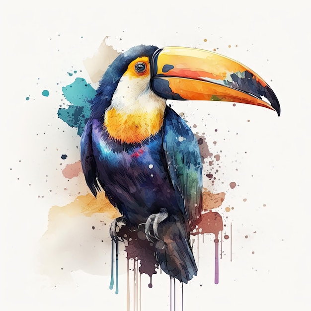 Cute Watercolor Toucan Bird Illustration AI Generative