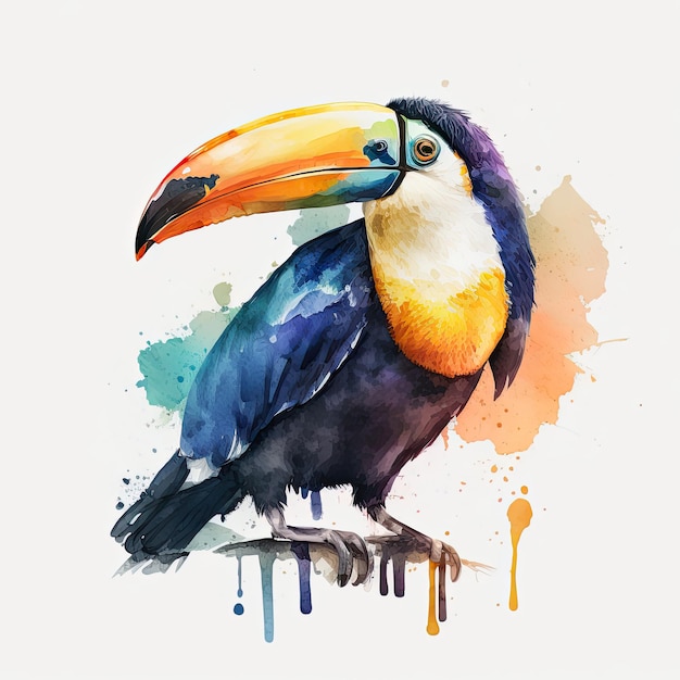 Cute Watercolor Toucan Bird Illustration AI Generative