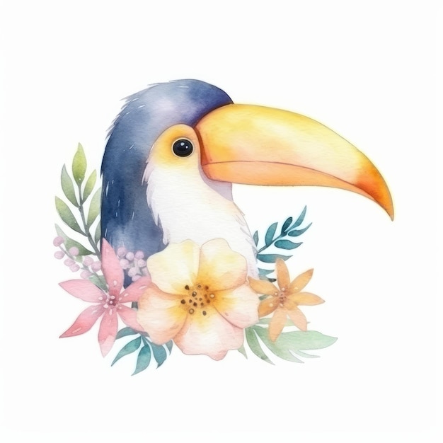 Cute watercolor toucan bird Illustration Generative AIxD