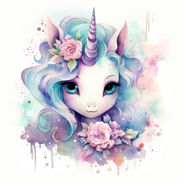 Cute watercolor unicorn Illustration AI GenerativexA