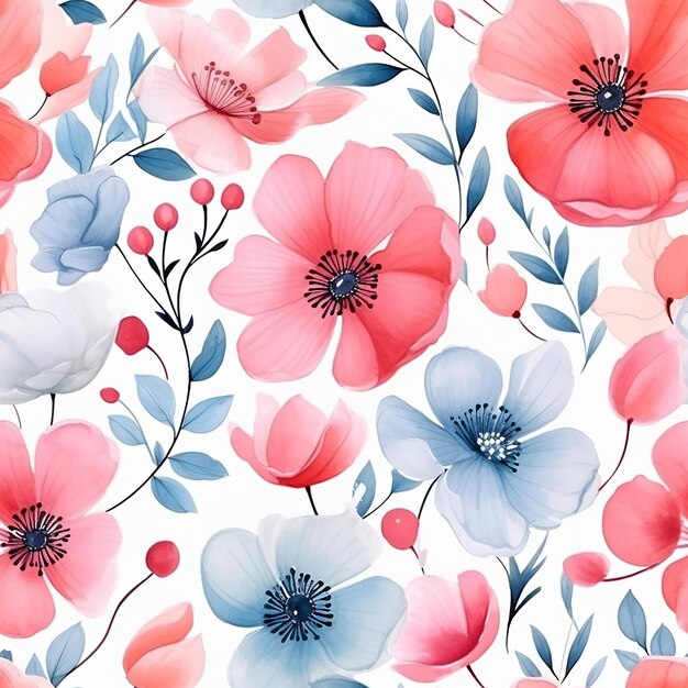 cute watercolor vivid flower seamless pattern