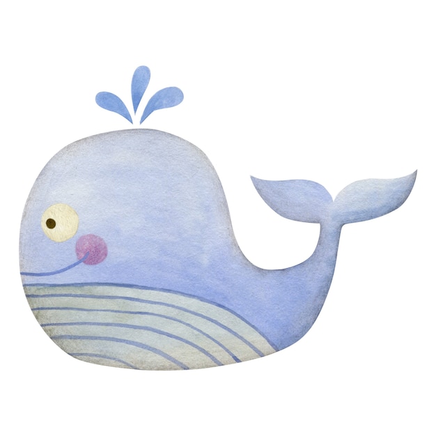 Photo cute watercolor whale isolated on white background