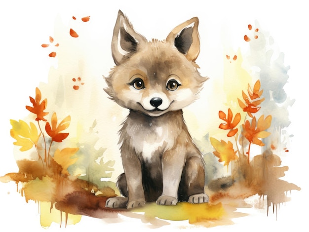 Cute watercolor wolf illustration for children