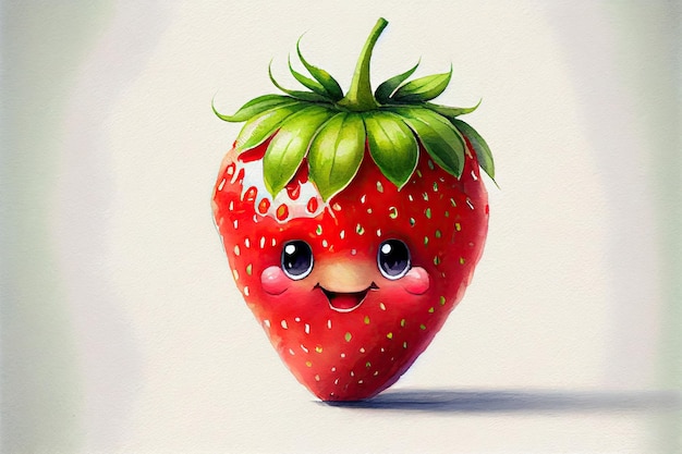 Cute watercolored strawberry cheerful with a face