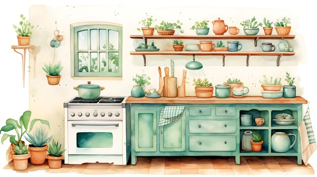 Photo cute wateroclor kitchen