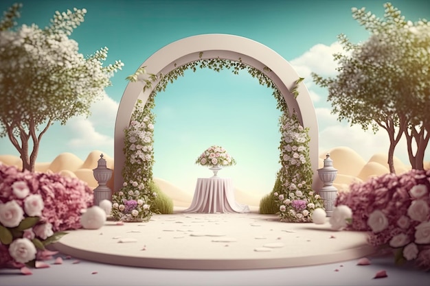 Cute Wedding Background Illustration AI Generative