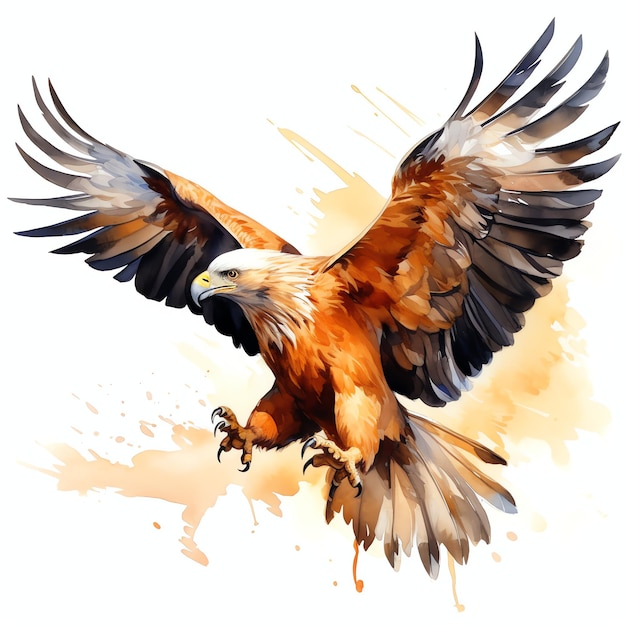 Cute Wedgetailed eagle with its powerful wingspan bird watercolor illustration clipart