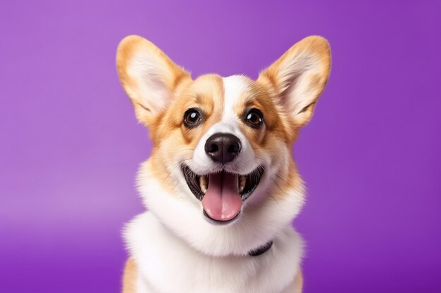 Cute welsh corgi dog on a purple background