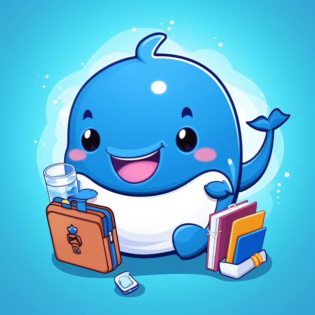 Photo cute whale student cartoon student character