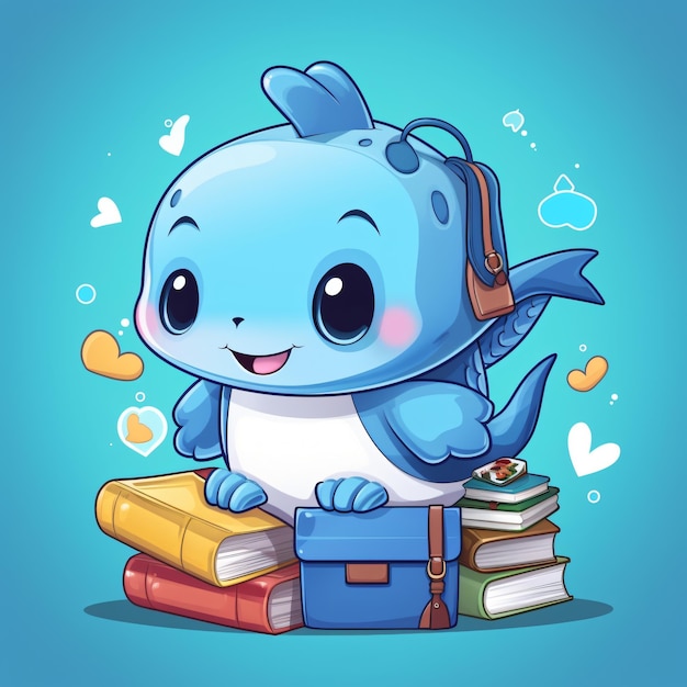 Photo cute whale student cartoon student character