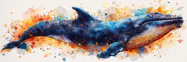 cute whale watercolor painting