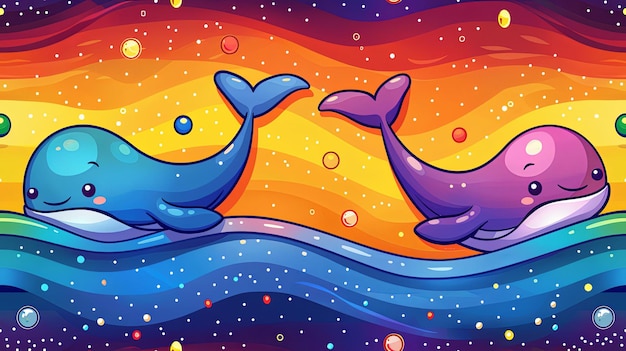 Cute whales Wallpaper colorful cartoon style Design for banner poster wallpaper background