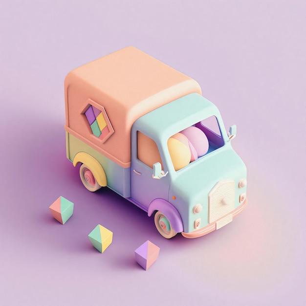 물류, 운송 프로젝트에 적합한 귀엽고 기발한 3D 배달 차량 아이콘 캐릭터,