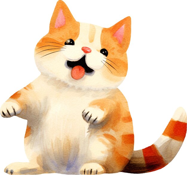 Cute whimsical playful kitten watercolor isolated on white