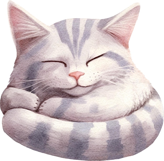 Cute whimsical sleeping cartoon cat