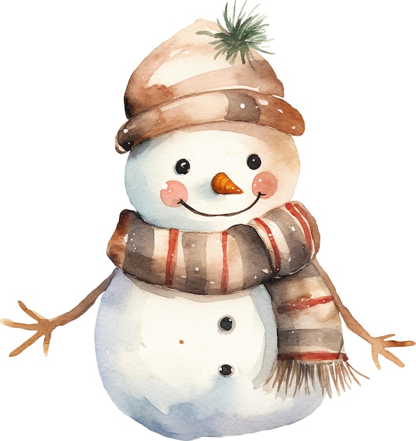 Cute whimsical snowman watercolor isolated on white