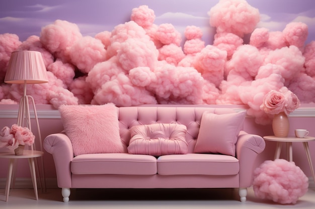 A cute and whimsical wallpaper featuring a background filled with pink clouds pink cute clouds