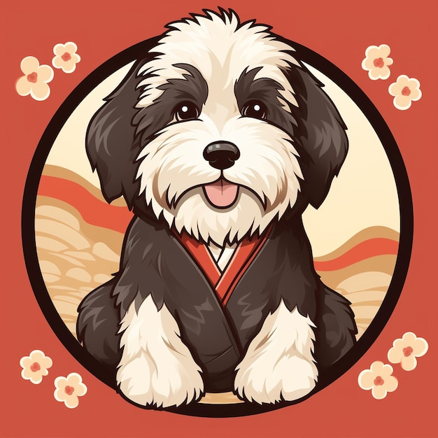 Photo a cute white and black dog illustration