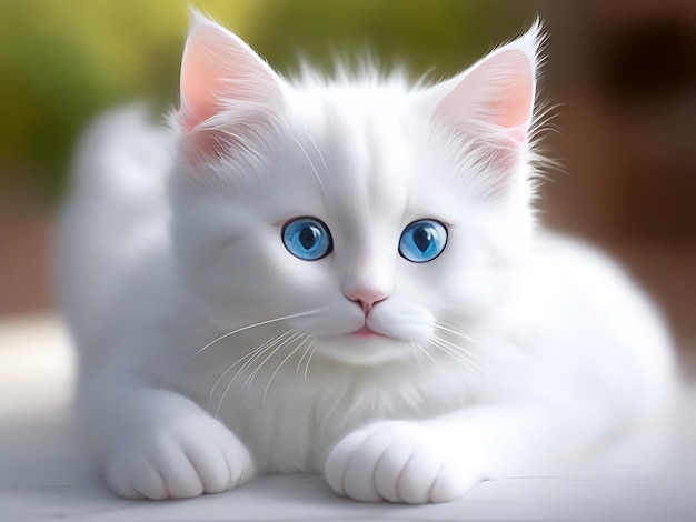 Photo cute white cat baby ai generated