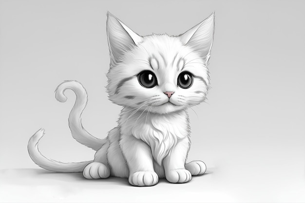 Cute white cat sitting on a gray background