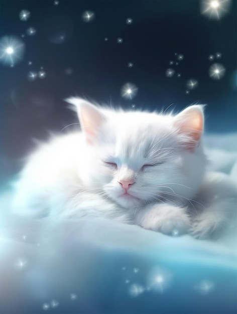 Cute white cat sleeping background