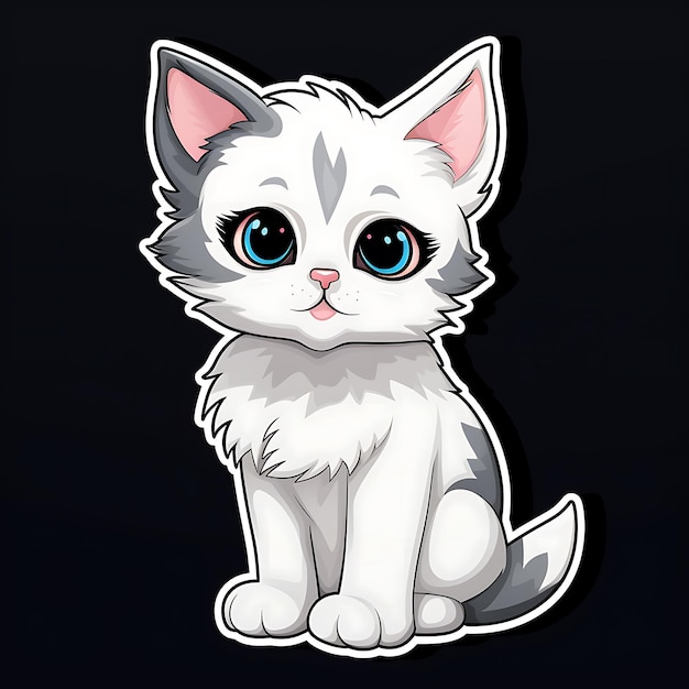 cute white cat sticker illustration