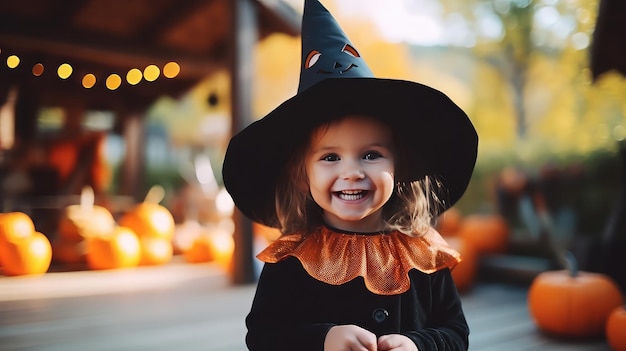 Cute white child wearing Halloween costume