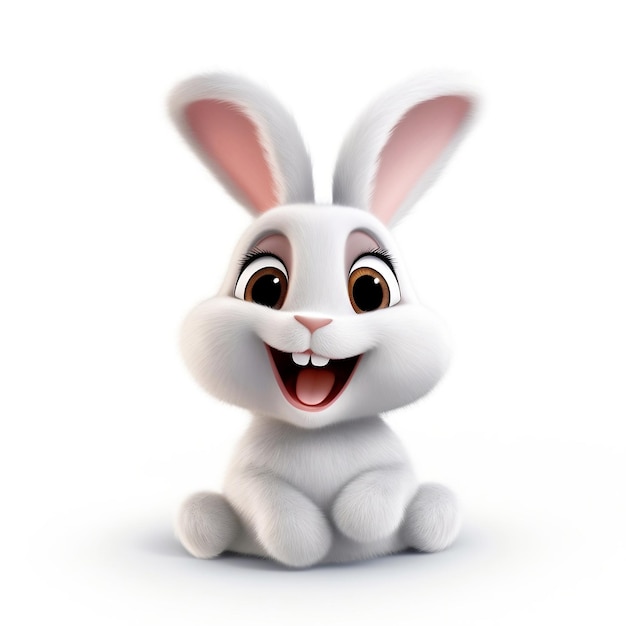 Cute white fluffy bunny Cartoon mascot isolated on a white background Generative AI