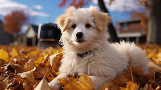 Cute white Hairy Dog HD 8K background Wallpaper Stock photographic image