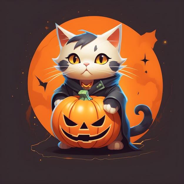 cute white halloween kitty with black spot in monster look