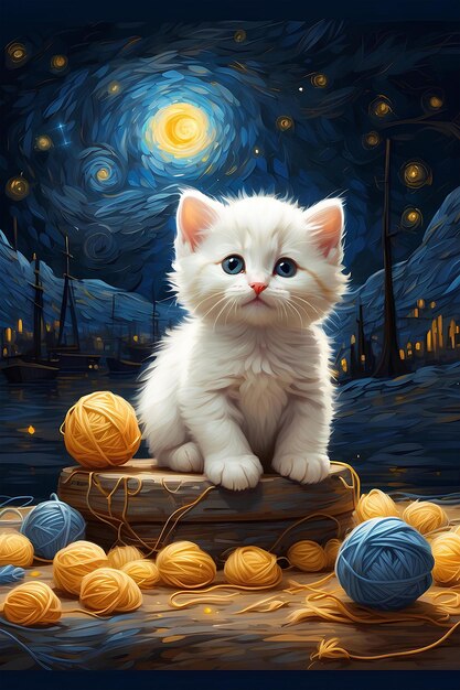 Photo a cute white kitten with beautiful background