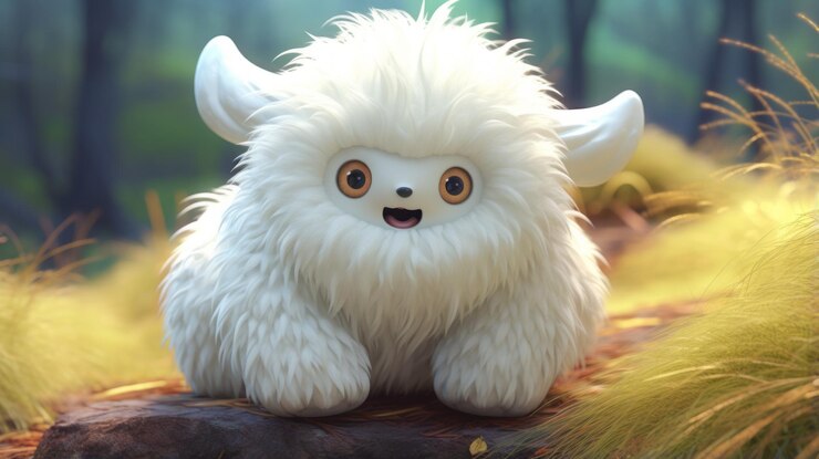 Photo cute white monster in playfully intricate anime art style