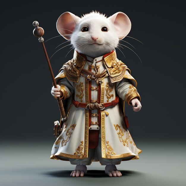 Милая белая мышь в средневековом костюме