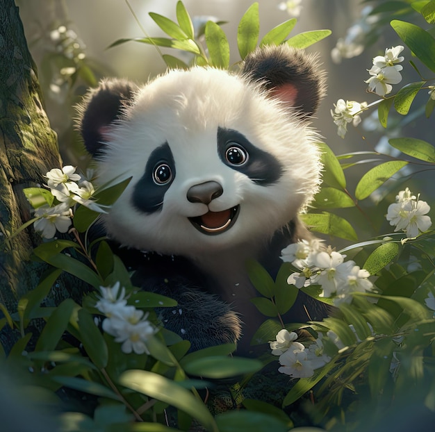 Cute white Panda in forest