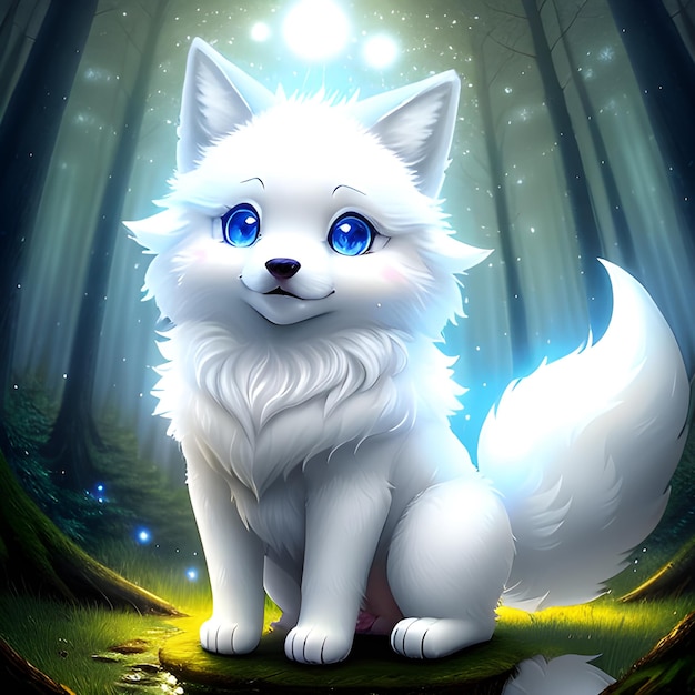 Cute white puffy wolf animation