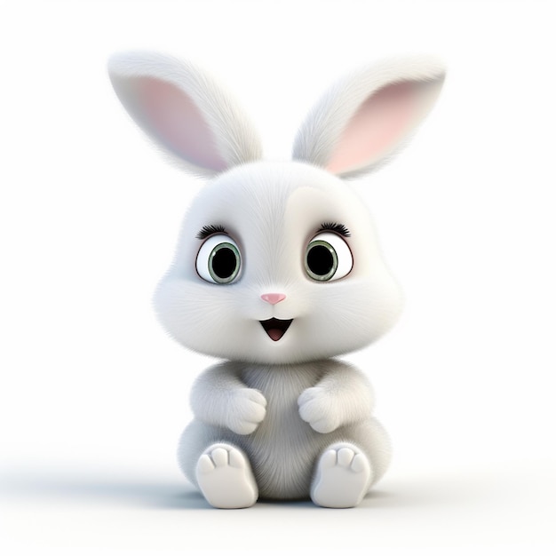 cute white rabbit 3D realistic