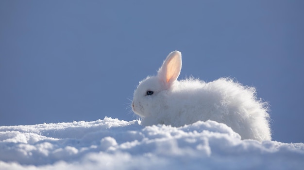 寒い中のかわいい白うさぎ