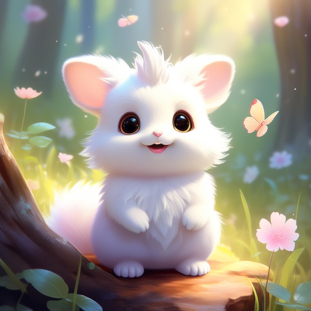 cute white rabbit sitting on the grass cute white rabbit sitting on the grass cartoon illustrat