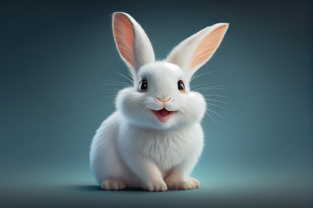 Cute white rabbit Smiling fluffy bunny portrait Generative AI